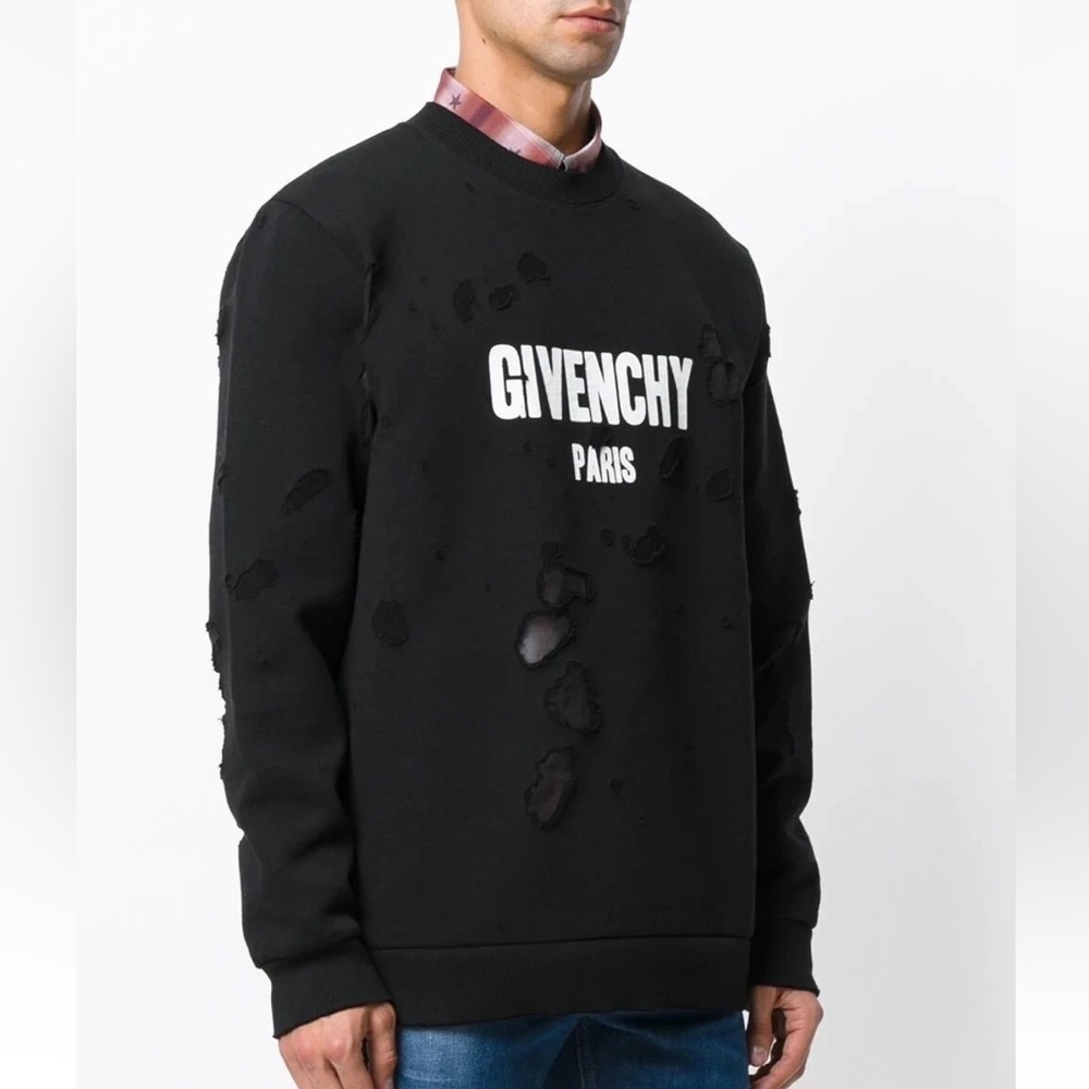 Givenchy Paris Distressed Logo Pullover Sweatshirt - image 1